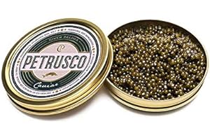 PETRUSCO River Beluga Hybrid - Premium Black Caviar - Fresh Gourmet Sturgeon Fish Roe in a Sealed Metal Tin 125g (4.41oz) - Rich, Buttery Flavor, Sustainably Sourced and Perfect for Fine Dining