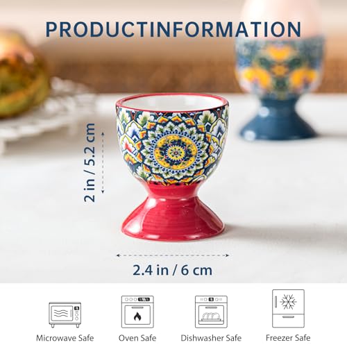 Henten Home Set of 6 Porcelain Egg Cups, Multi-Colour, for Any Breakfast Table, Hard and Soft Eggs, Egg Holder, Egg Holder, Breakfast