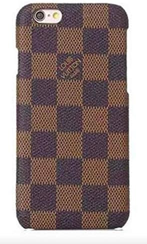 iPhone Luxury Designer Case, High Fashion Slim Durable Faux Leather Textured Checkered Case for iPhone 6+ / 6s+ (Brown, iPhone 6+ / 6s+)