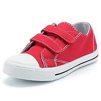 KomForme Kids Girl Sneakers, Low Top Toddler Canvas Shoes with Dual Hook and Loops Red