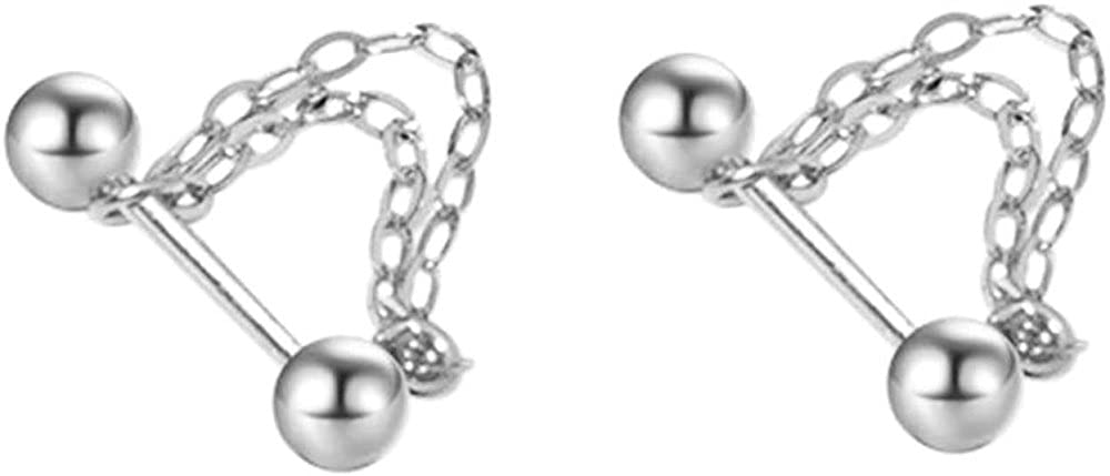 18G Double Layers Chain Bar Cartilage Stud Earrings S925 Sterling Silver Threader Tassel Tragus Helix Bar Earring Studs Lip Nose Ring Ear Piercing Jewelry Gifts for Women Girls (silver)