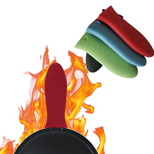 PPX 4 Pcs Silicone Hot Handle Holder,Colorful Kitchen Heat Resistant, Potholder for Cast Iron Skillets, Frying Pans & Griddles Milk Pot Sleeve Grip Handle Cover Red,Black,Blue,Green - Thumbnail 4