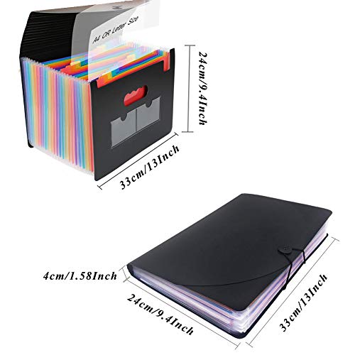 QUTAWAY Expanding File Folder 24 Pockets Accordion File Organizer with Cover New Version A4 Plastic Portable File Filing Document Holder Wallet with Lid (Rainbow, Updated Cover