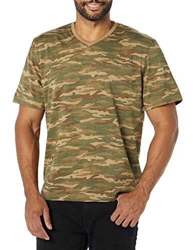 AMAZON ESSENTIALS 100% COTTON T SHIRTS FOR MEN, REGULAR-FIT SHORT-SLEEVE V-NECK, PACK OF 2, AVAILABLE IN BIG & TALL, BLACK/CAMO PRINT, MEDIUM