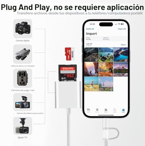 [Certificado Apple MFi] Lector Tarjetas SD para Phone Pad, Lightning USB C Adaptador de Tarjeta de Memoria para MicroSD/SD, SD Card Reader para iPhone16 15/iPad/Macbook/Teléfonos Android/Cámara — foto 3 de 7
