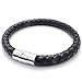 KONOV Jewelry Black Leather Mens Bracelet Stainless Steel Clasp, 8mm - 7.5