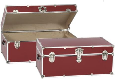 Large Red Steel Trunk with Wheels and Tray