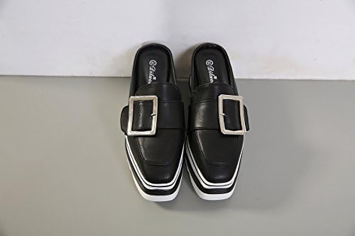 DHWM Women's Shoes/Comfort/Chun Retro Air Thick Square Head One Foot Step Black 35