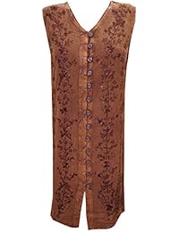 Women's Shift Dress Embroidered Enzyme Wash Sleeveless Button Front Summer Dress XL