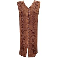 Mogul Interior Women's Little Darlin Embroidered Enzyme Wash Sleeveless Button Front Summer Shift Dress XL