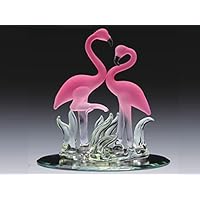 Everspring Import Company 2 Pink Glass Flamingos on Oval Mirror Base Figurine Collectible 4" H