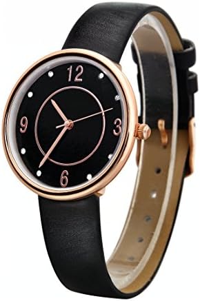 Nouvo Women's Watches Analog Quartz Rose Gold Case Black Dail with Black Leather