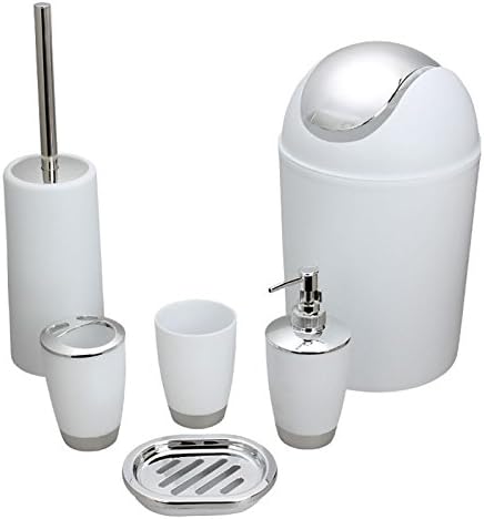 Candy Grils 6 Piece Plastic Bath Accessory Bathroom Set, Lotion Dispenser,Toothbrush Holder,Tumbler Cup,Soap Dish, Trash Can,Toilet Brush Set