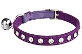 KOOLTAIL Purple Velvet Cat Collar with Bell and Safety Elastic Belt Rhinestones Crystal Jeweled 8-11 Inches