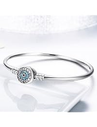 BISAER - Pulsera de plata de ley con cierre de clip, para abalorios con piedras preciosas de zafiro, cierre de clip, 17   7.5 in   8.3 in