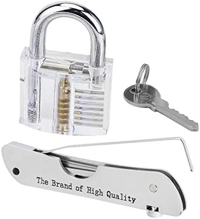 fervortop Set 7-in-1 Unlocking tool set Practice Training Set with Transparent Practice Padlock Portable & Convenient Keychain Cutout Hole, Durable,useful and portable