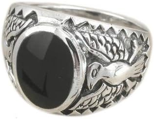 925 Sterling Silver Mens German Engraved Eagle Oval Black Onyx Ring (12)