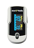 Acc U Rate Premium Fingertip Pulse Oximeter Blood Oxygen Saturation Monitor with black silicon cover, lanyard, pouch and batteries...