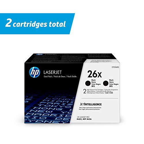 HP 26X | CF226XD | 2 Toner Cartridges | Black | High Yield, Pack of 2