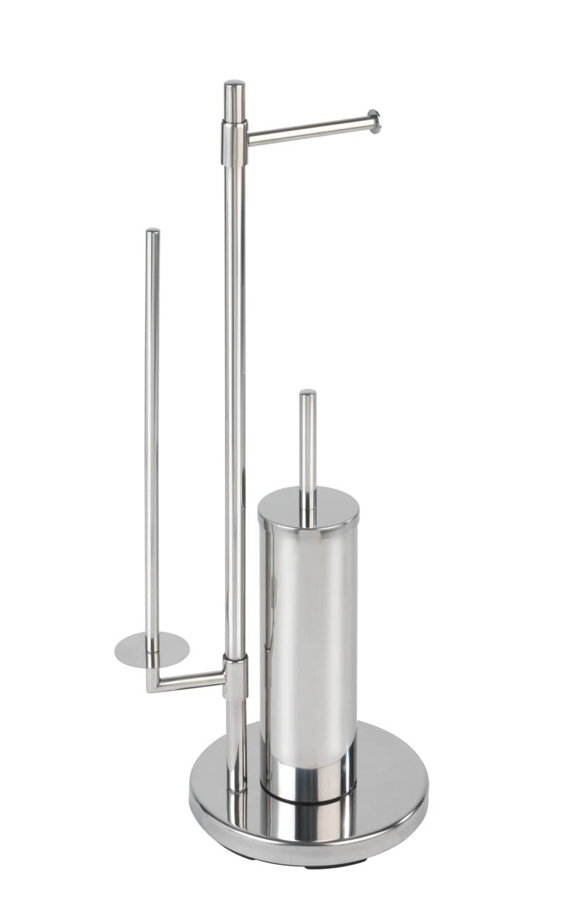WENKO 22512100 Stainless steel freestanding toilet brush Universalo Neo - toilet brush holder, toilet roll holder, Stainless steel, 30 x 73 x 20 cm, Shiny