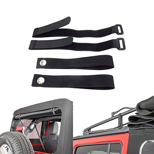 MFC Rear Window Roll Up Snap Straps & Soft Top Sunrider Straps, for Jeep Wrangler 2007-2019, Black - Thumbnail 6