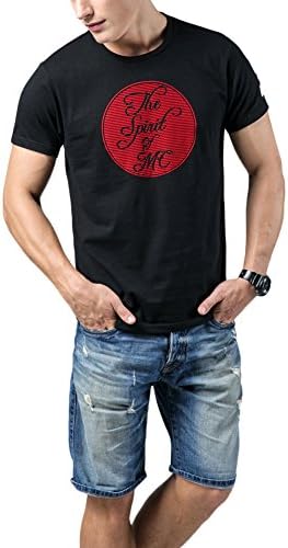 Marcucii Black Short-sleeved Round Neck Flocking Pattern Appliqued Tee Shirt (XXL)