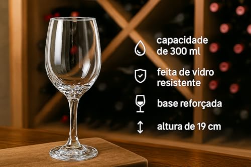 Taça de Vinho Luxo 330ml – Conjunto com 6 Unidades | Vidro Fino e Resistente | Ideal para Vinhos Tintos e Brancos | Sofisticação para Jantares e Eventos Elegantes (330, Millilitros)