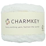 Charmkey Shaggy Fur Yarn Baby Soft 5 Bulky Fuzzy 100 Percent Polyester Velvet Knitting Yarn 12 Ply for Fluffy Dolls Blanket Furry Amigurumi Toys, 1 Skein, 3.53 Ounce (Bright White)