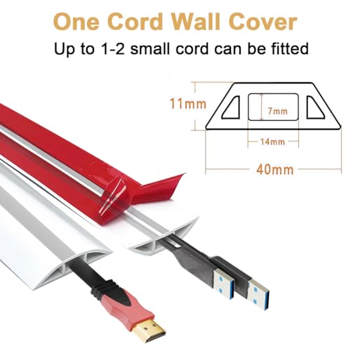Floor Cord Cover 5m/16.4ft, Self-Adhesive Wire Cover Raceway PVC Cable Concealer with Prevent Tripping, Flexible On-Wall Cable Hider, White Cable Protector Channels Wire Management for TV Home Office