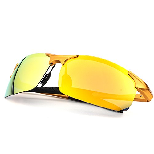 MOTELAN Men's Polarized Sunglasses for Driving Fishing Golf Metal Glasses UV400 Golden