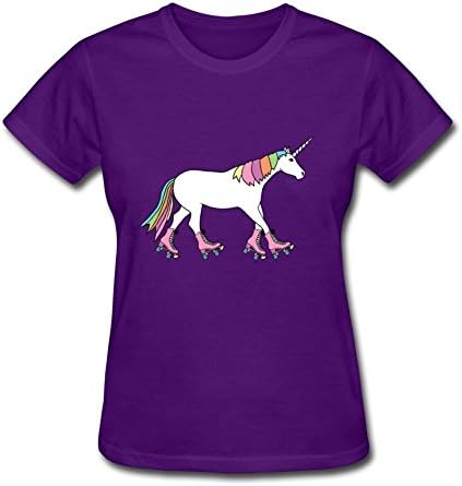 Customizable Short-sleeve Unicorn With Roller Skates Printed Shirts In Purple Women Cotton Medium