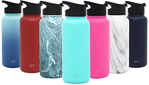 Simple Modern 32 oz Summit Water Bottle - Stainless Steel Metal Flask +2 Lids - Wide Mouth Double Wall Vacuum Insulated Blue Leakproof Thermos -Oasis