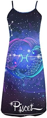 Women's Constellation Zodiac Sign Pisces Polyester Casual Slip Dress XXXL