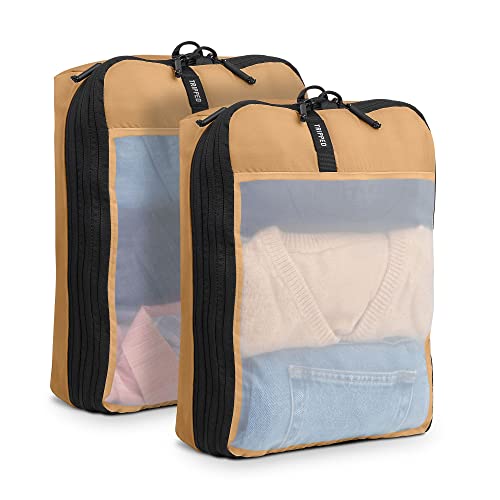 cubo de empaque a compresion para ropa tripped tan y white