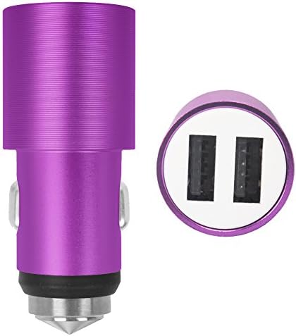 RUNRAY 3.1A Dual USB Car Charger with Safety Hammer Car Cigarette Charger for Smartphones iPhone iPad Android Devices (Purple)