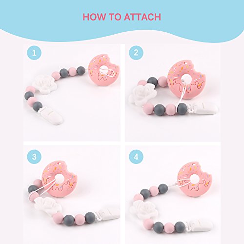 TYRY.HU Pacifier Clips Silicone Teething Beads BPA Free Binky Holder for Girls, Boys, Baby Shower Gift, Teether Toys, Soothie, Mam, Drool Bibs, Set of 2 ( Pink, White Roses )