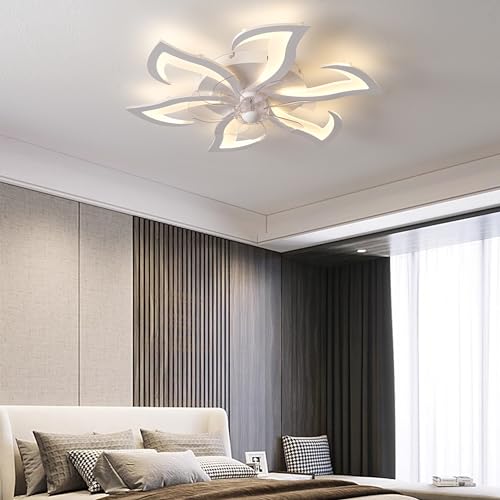 Ceiling Fan with Lighting, Quiet 7-Blade Fan, 6 Speeds, Reversible, Memory Function, Sleep Mode, 2-Hour Timer, with Remote Control, White (70 cm / 6 Heads)