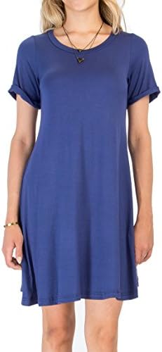 Pinmuse Women's Short Sleeve Shirt Swing Dress Made in USA Denim L