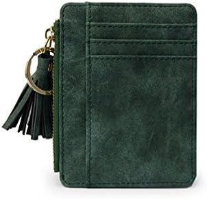 Cute Tassel Purse Fashion Card Wallet Mini slim Credit Card Case with Key Ring and Zipper (Green)