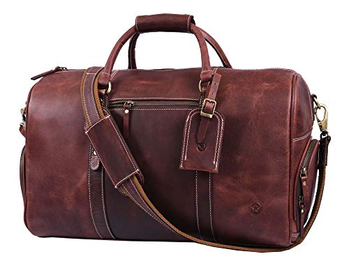 Leather Travel Duffle Bag | Gym Sports Bag Airplane Luggage Carry-On Bag | Gift for Father's Day By Aaron Leather (Chestnut)