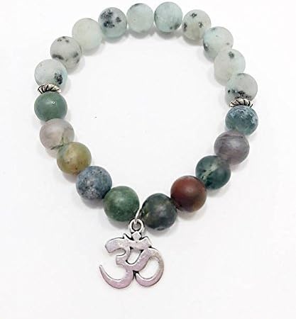 Indian Agate Bracelet • Jasper Bracelet • Om Charm Bracelet • Wrist Mala • Beaded Bracelet • Gemstone Bracelet • Chakra Bracelet • Boho Bracelet