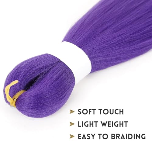 2PCS Purple Pre-Stretched Braiding Hair, Texture Synthetic Fiber Long Purple Hairs Extensions Synthetic Profession Purples Hair Extensions for Braids, Halloween Costume Cosplay Hairs Extensions