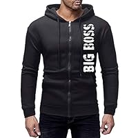OSTELY Hoodie for Men, Fashion "Big BOSS Printed Fleece Solid Color Hooded Zipper Pullover Sweatshirt Outwear Tops (Black,X-Large)