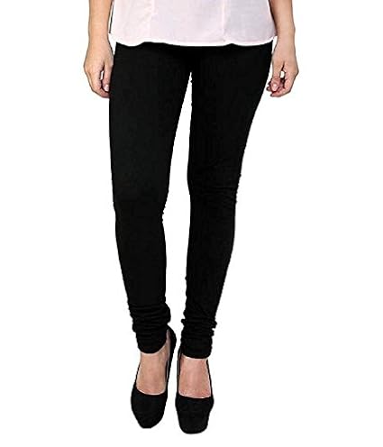 Women's Cotton Stretchable Churidar Leggings Free Size(NVU-11_Black)