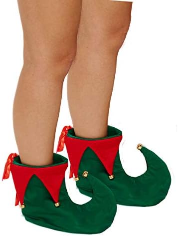 Signature Wholesale Adult Deluxe Christmas Xmas Fancy Dress Green & Red Elf Boots With Bells
