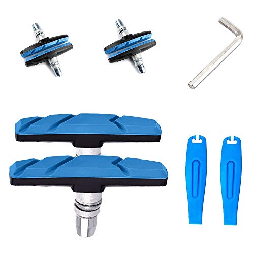 Alritz Bike Brake Pads, 2 Pairs V-Brake Road Mountain Bicycle Blocks Shoes with 1 Pair Tire Levers, Hex Nut and Wrench Included, No Noise No Skid, 70mm