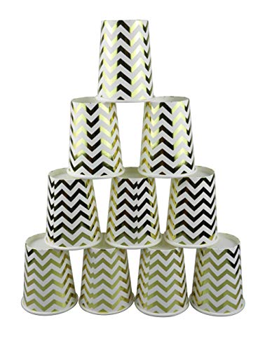 Ottin White and Gold Chevron Party Tableware 24 Guests Disposable Dinnerware Paper Plates and Napkins Sets for Wedding Birthday Party Celebrations(Foil Yellow Chevron with Paper Straw, 24 guest)