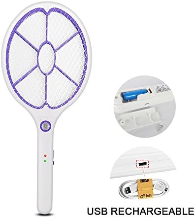 UDIT USB Rechargeable Mosquito Racket, Handheld Bug Zapper Fly Killer Electric Swatter, LED Light, Unique Safe-to-Touch 3-layers Mesh, 2500-4500V Output