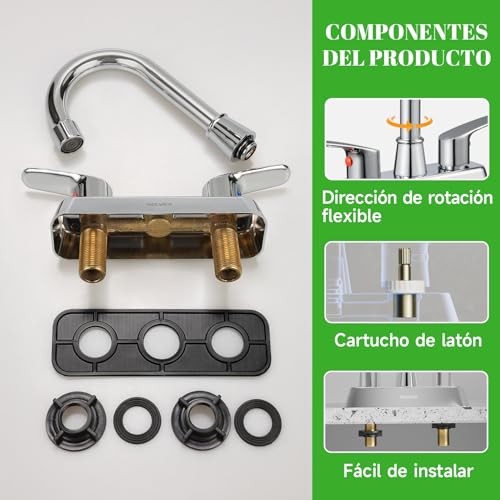 SOLVEX Mezcladora para Lavabo de Baño, Grifo para de Baño, Llaves para Lavabo Baño, 2 Manijas para Grifo de Lavabo, Llave Mezcladora para Baño, Cuerpo de Latón, Cromado, SP-40067