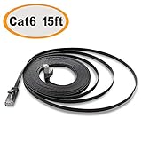 Cat 6 Ethernet Cable 15 ft, Flat Internet Network Lan patch cord Short, faster than Cat5e/Cat5, Solid Cat6 High Speed Computer RJ45 Wire for Modem, Router, PS4, Xbox, Switch, Camera, TV, Hub - Black